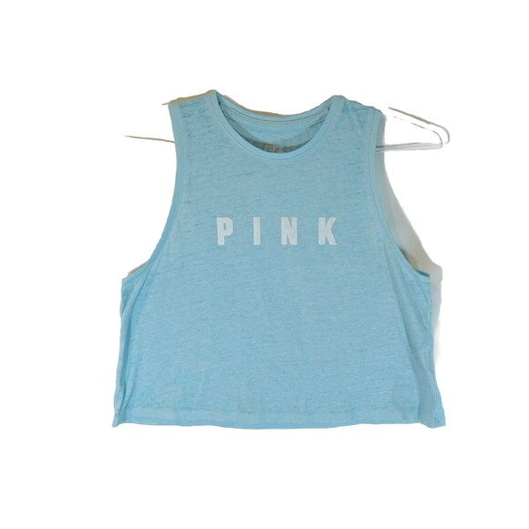 Victoria Secret Pink Tank XS Women Cropped Tank Top Mint Green Burnout Shirt - Picture 1 of 6
